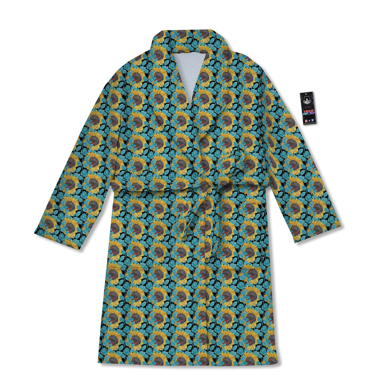 Sunflower Blue Print Pattern Bathrobe-grizzshop