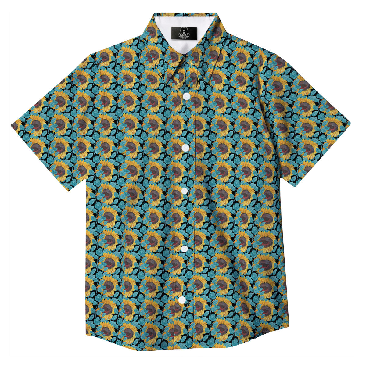 Sunflower Blue Print Pattern Button Up Shirt-grizzshop