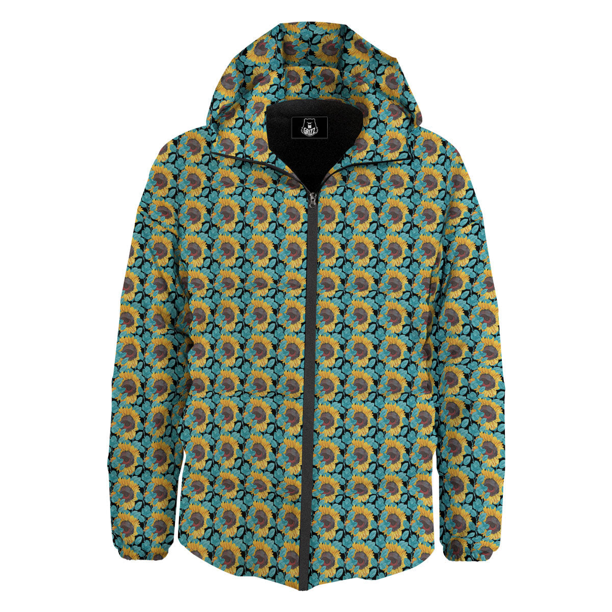 Sunflower Blue Print Pattern Down Jacket-grizzshop