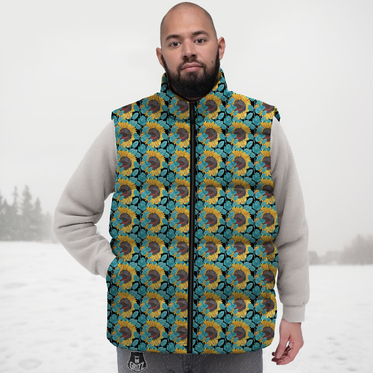 Sunflower Blue Print Pattern Down Vest