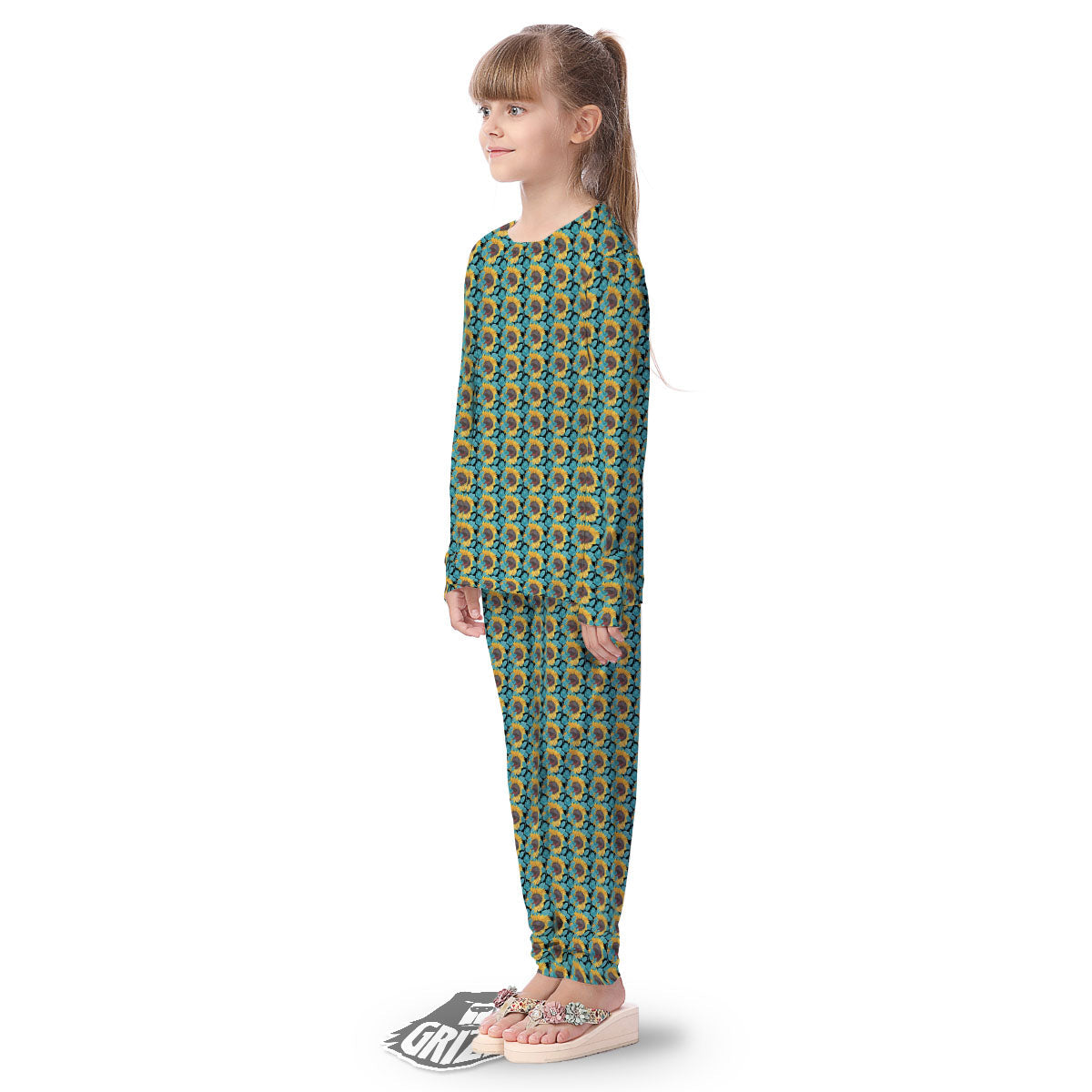 Sunflower Blue Print Pattern Kid's Pajamas-grizzshop