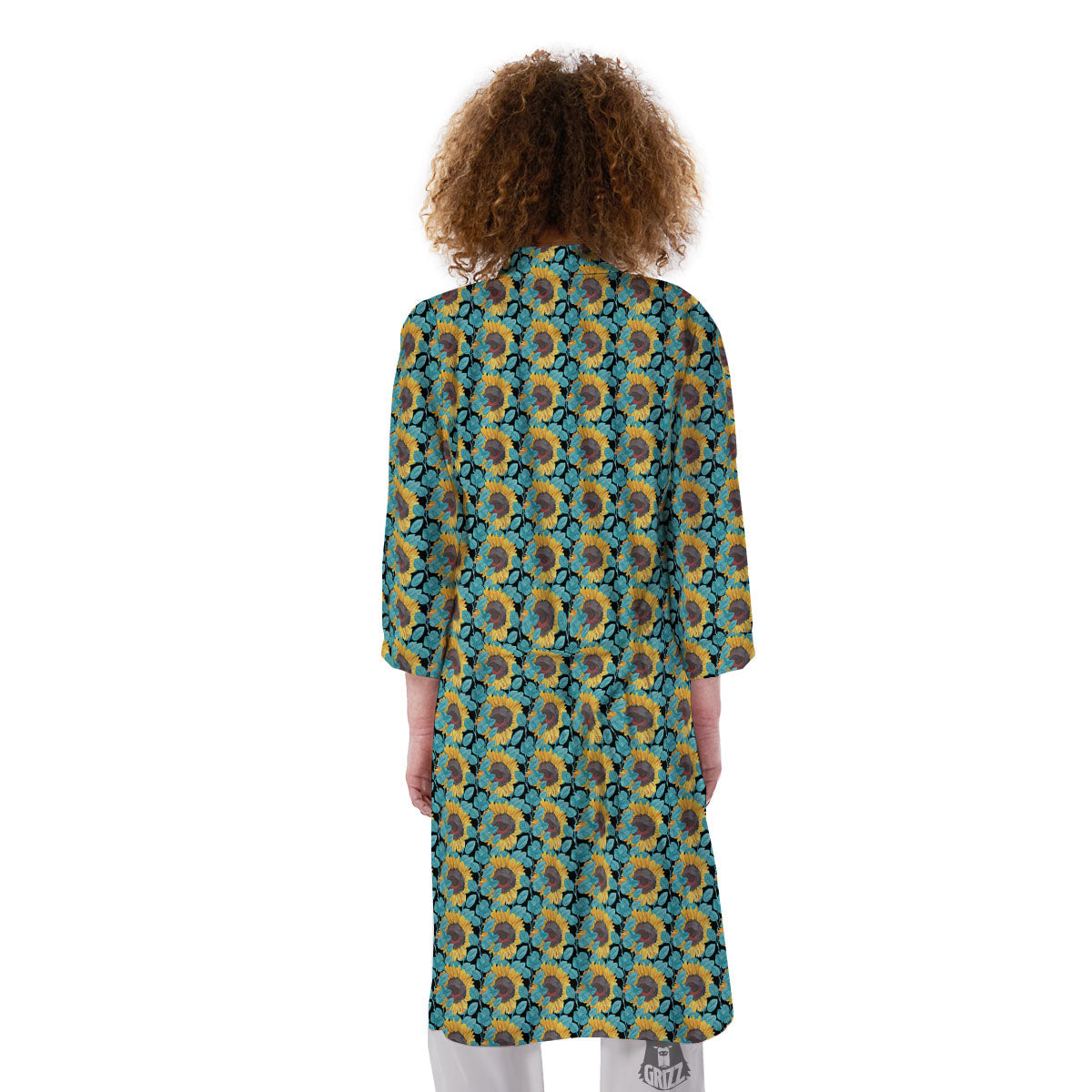 Sunflower Blue Print Pattern Kimono-grizzshop