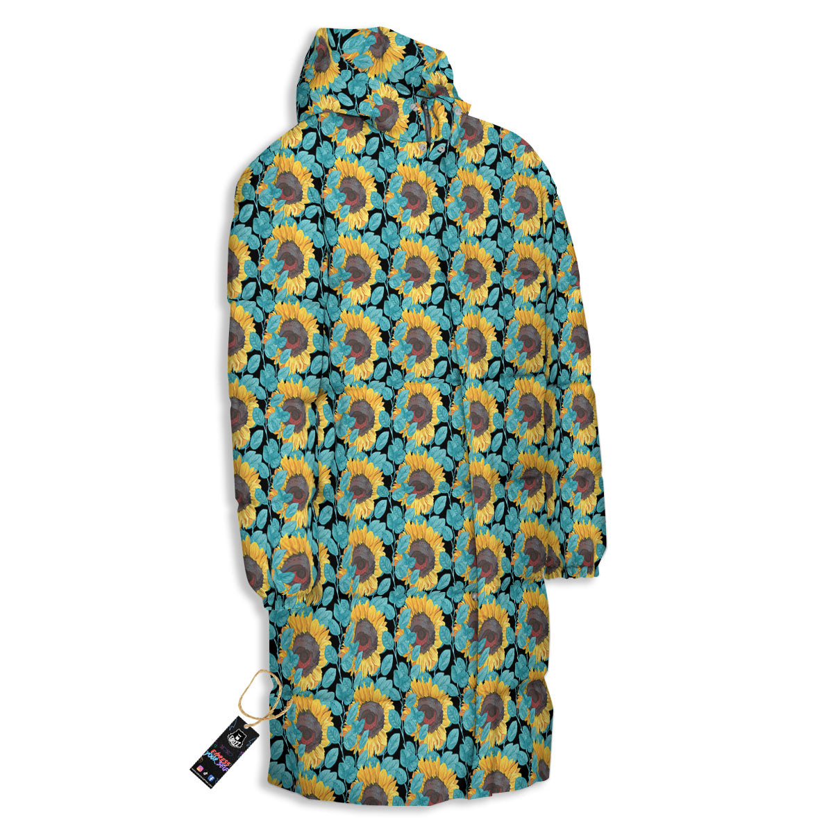Sunflower Blue Print Pattern Long Down Jacket-grizzshop