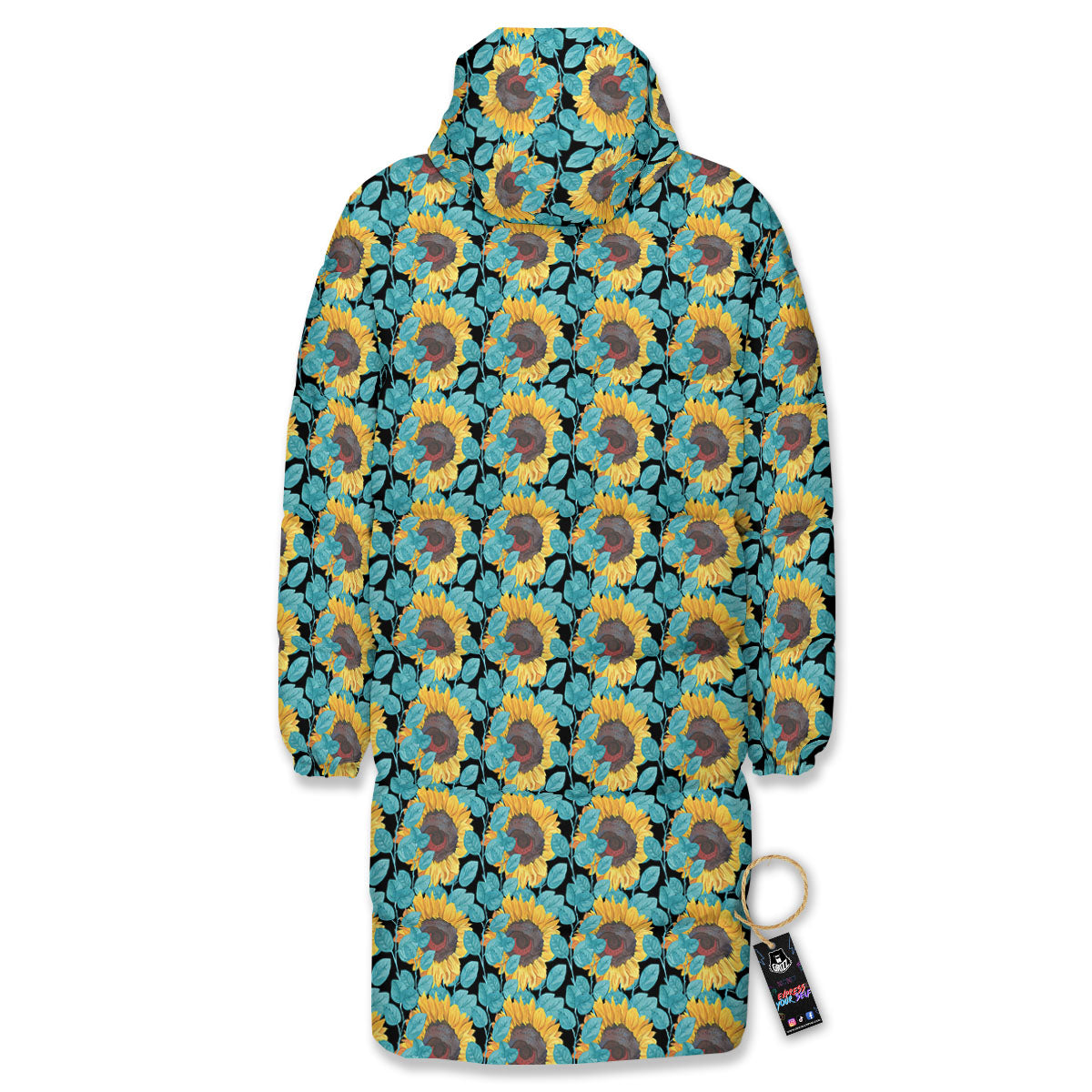 Sunflower Blue Print Pattern Long Down Jacket-grizzshop