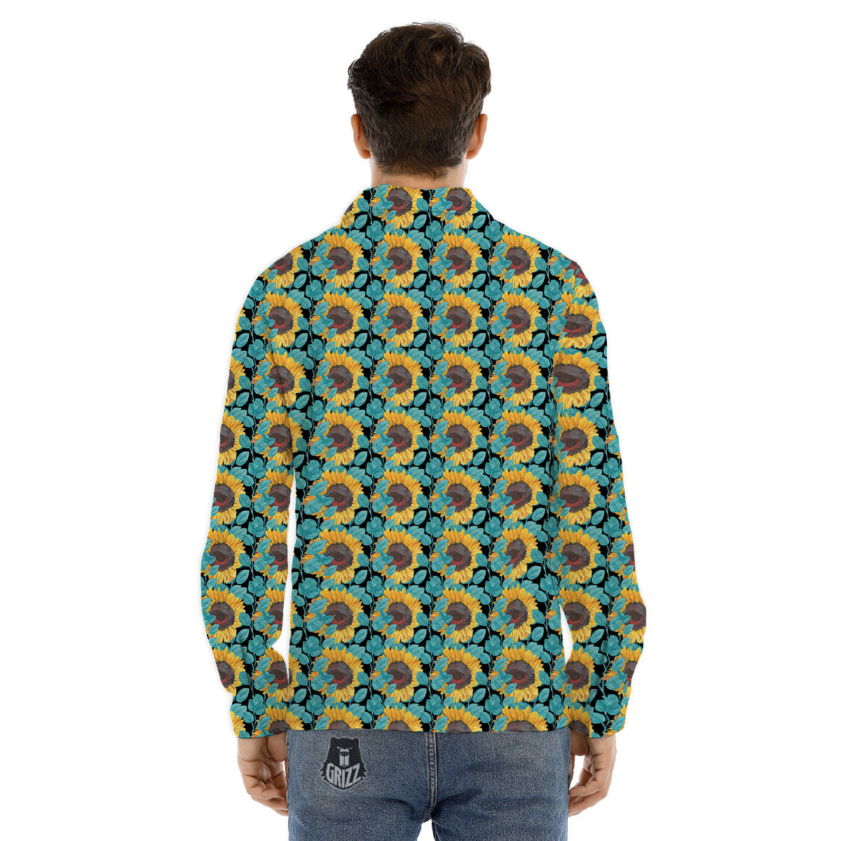 Sunflower Blue Print Pattern Men's Dress Shirts-grizzshop