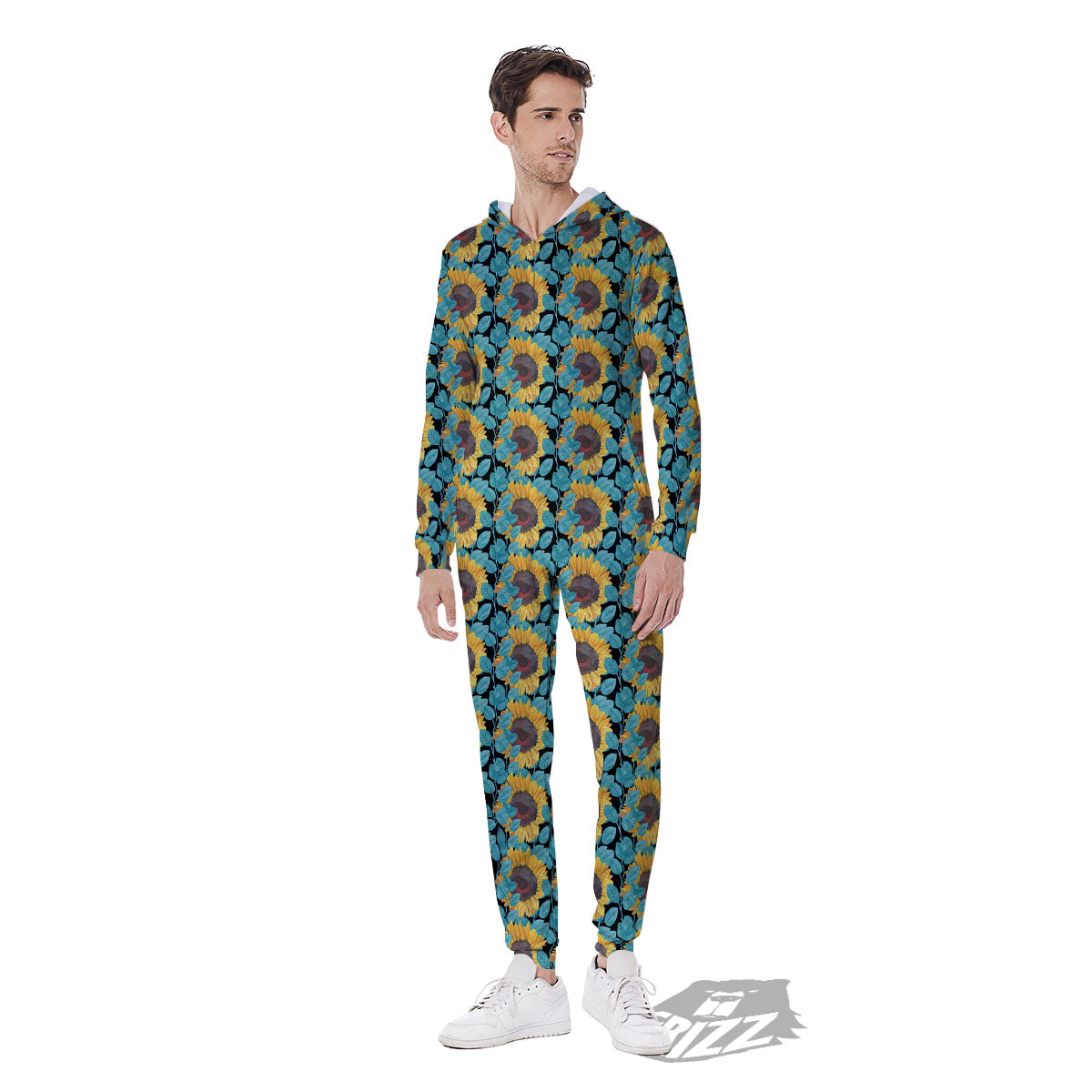 Sunflower Blue Print Pattern Men's Jumpsuit-grizzshop