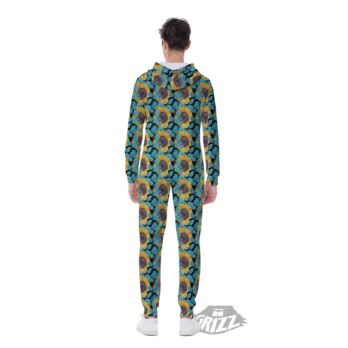 Sunflower Blue Print Pattern Men's Jumpsuit-grizzshop