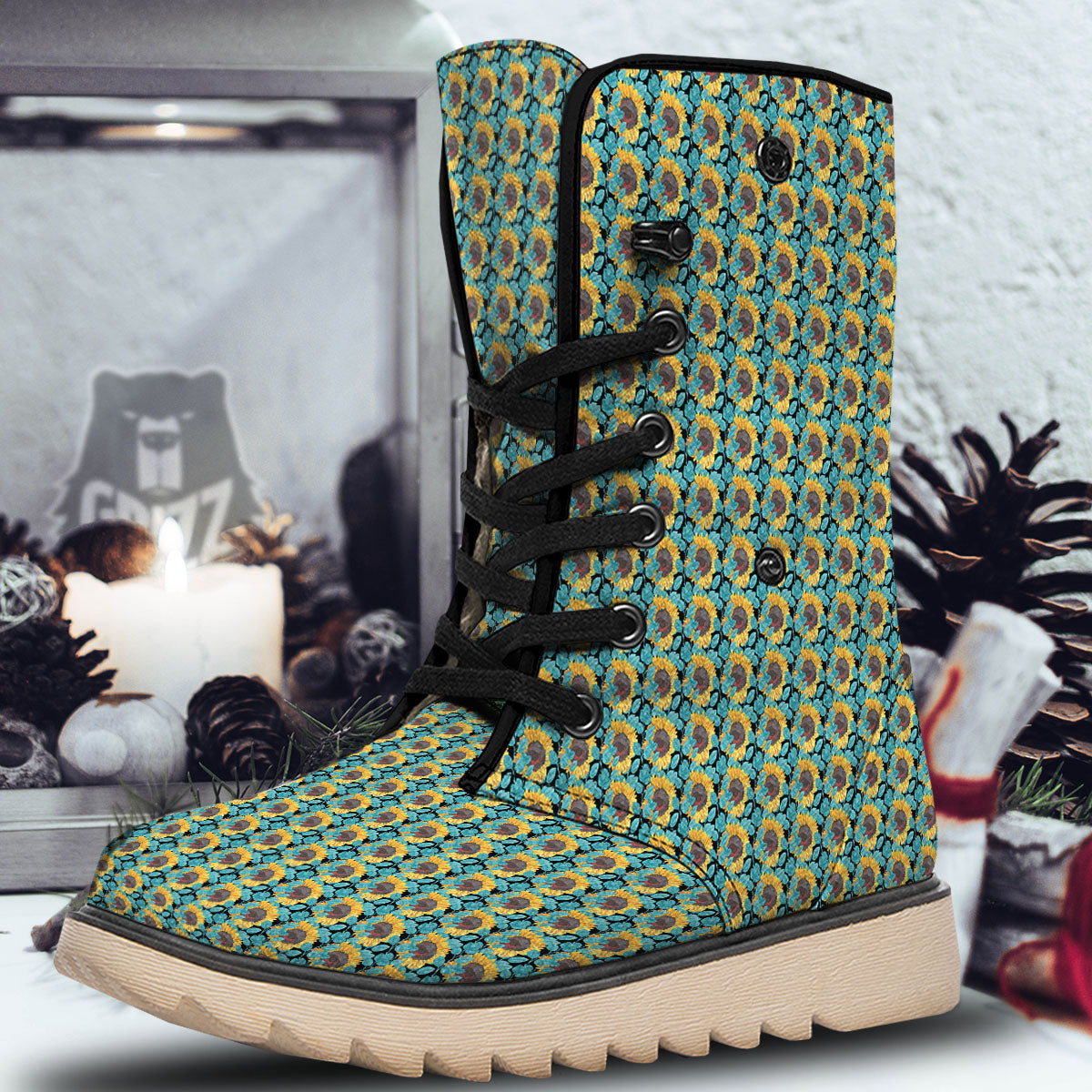 Sunflower Blue Print Pattern Snow Boots-grizzshop