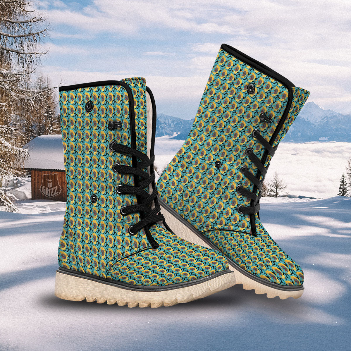 Sunflower Blue Print Pattern Snow Boots-grizzshop