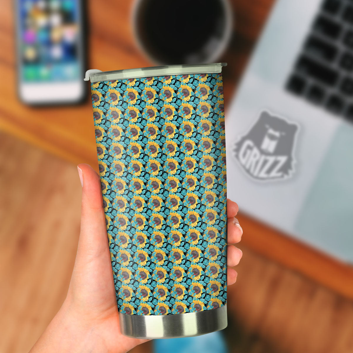 Sunflower Blue Print Pattern Tumbler-grizzshop