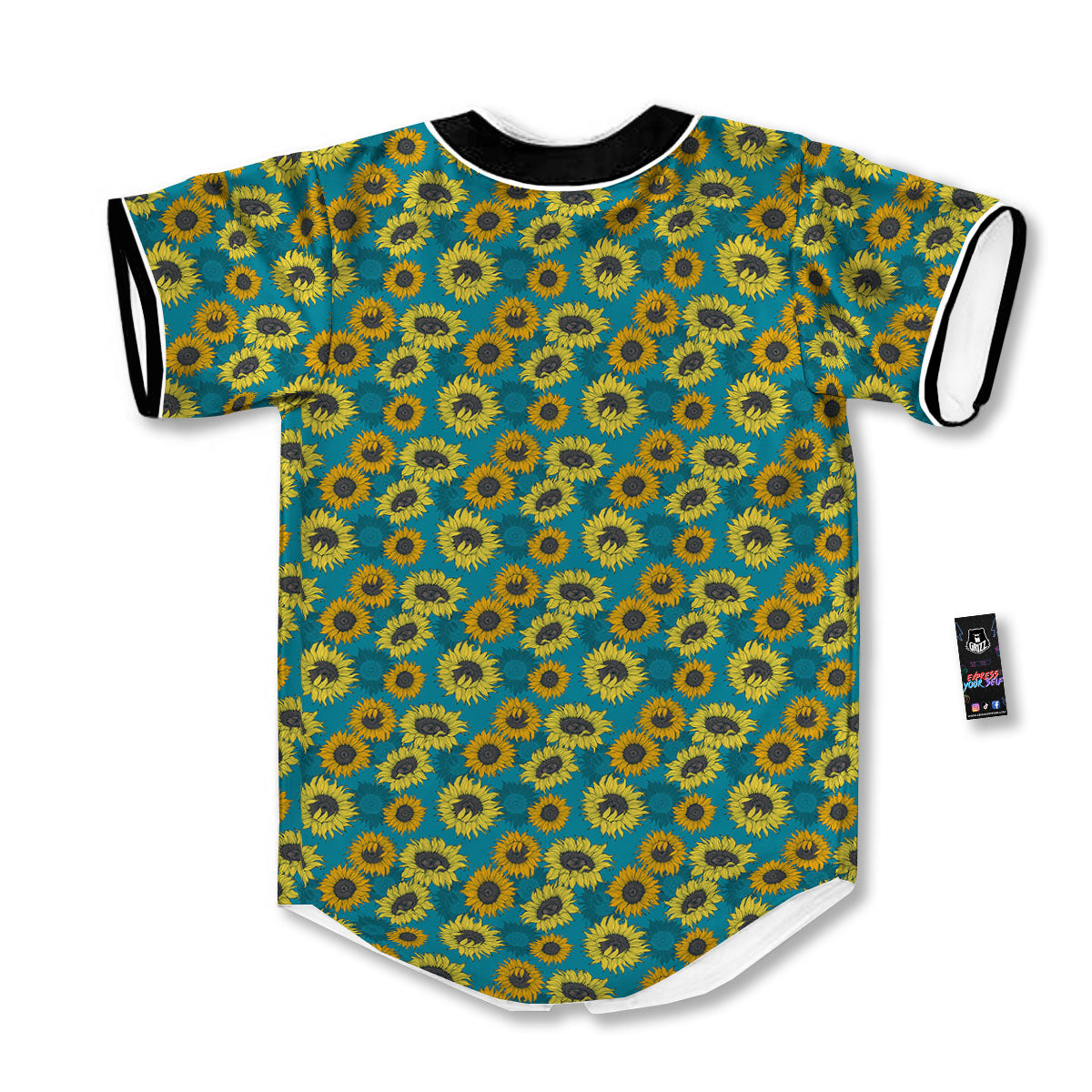 Sunflower Blue Vintage Print Pattern Baseball Jersey-grizzshop