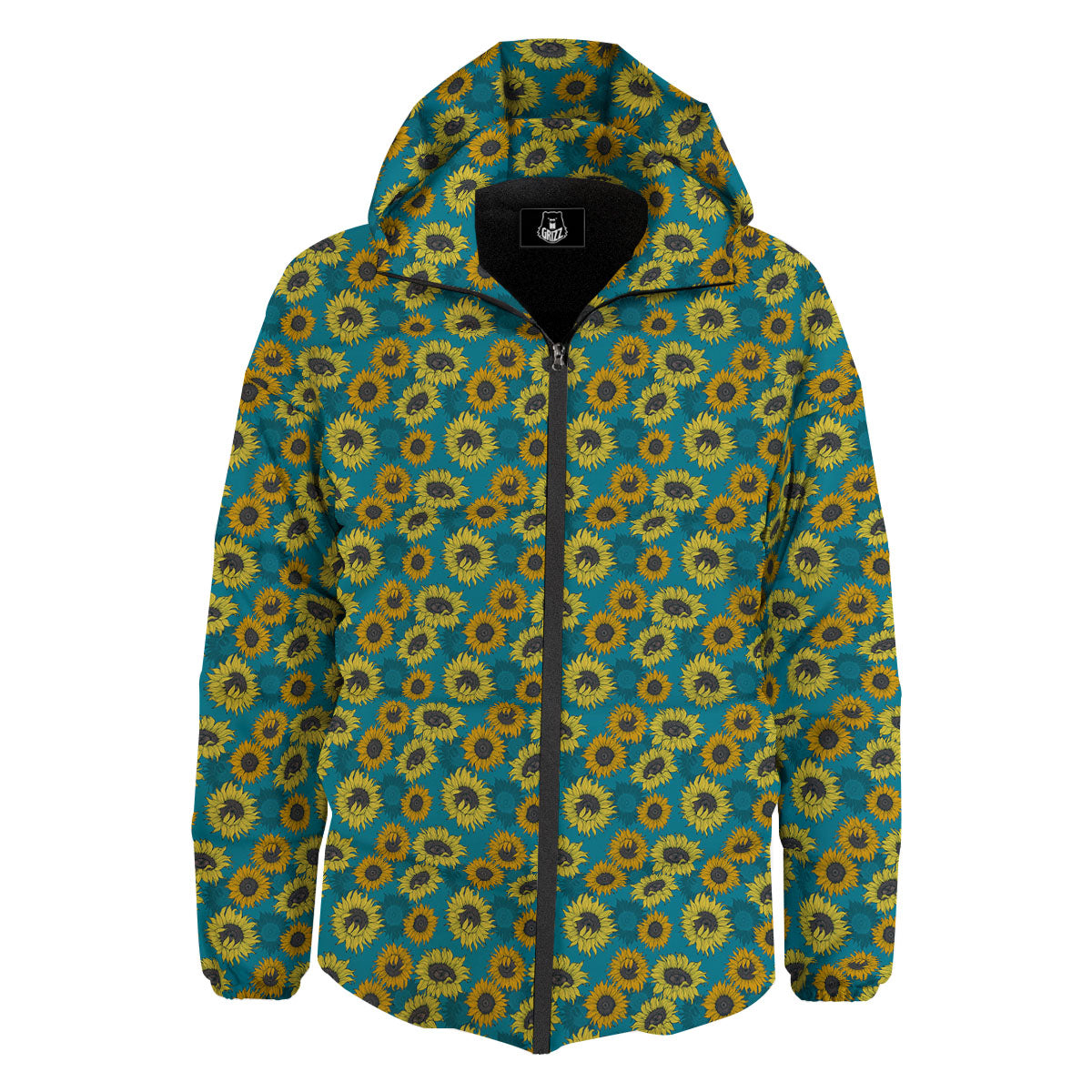 Sunflower Blue Vintage Print Pattern Down Jacket-grizzshop