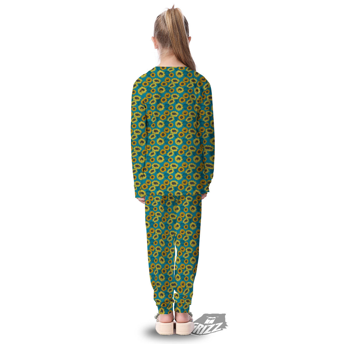Sunflower Blue Vintage Print Pattern Kid's Pajamas-grizzshop