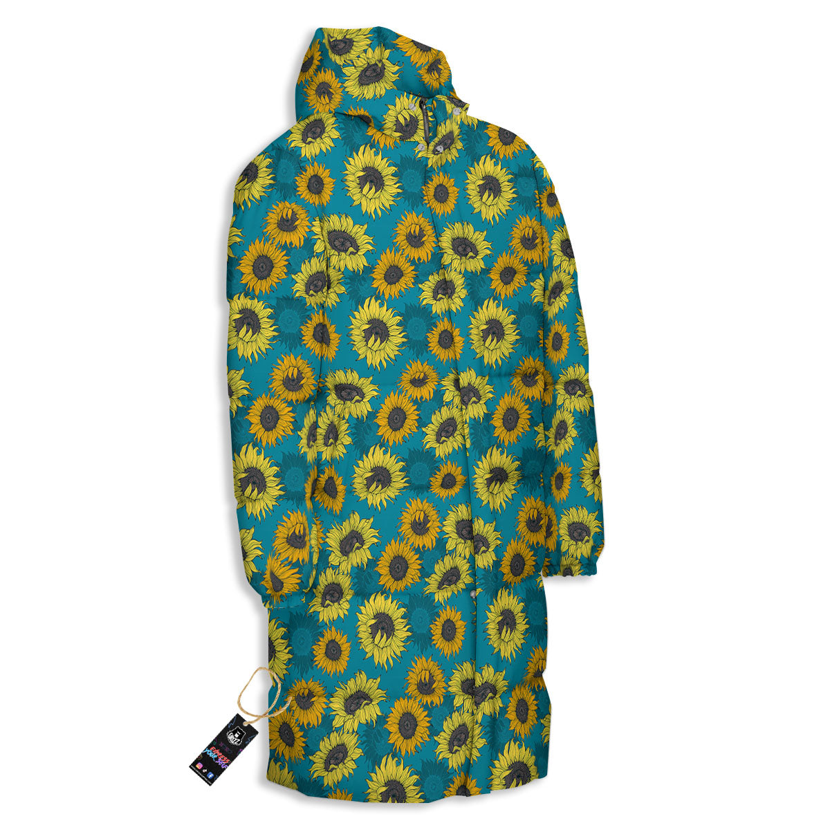 Sunflower Blue Vintage Print Pattern Long Down Jacket-grizzshop
