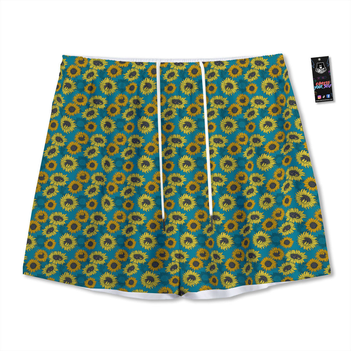 Sunflower Blue Vintage Print Pattern Mesh Shorts-grizzshop