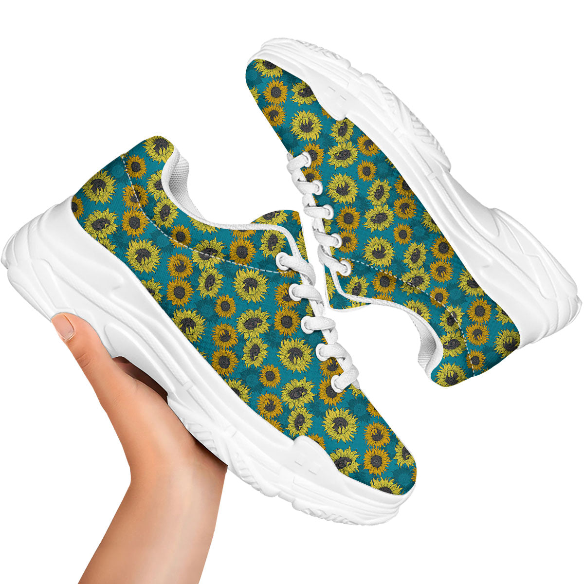Sunflower Blue Vintage Print Pattern White Chunky Shoes-grizzshop