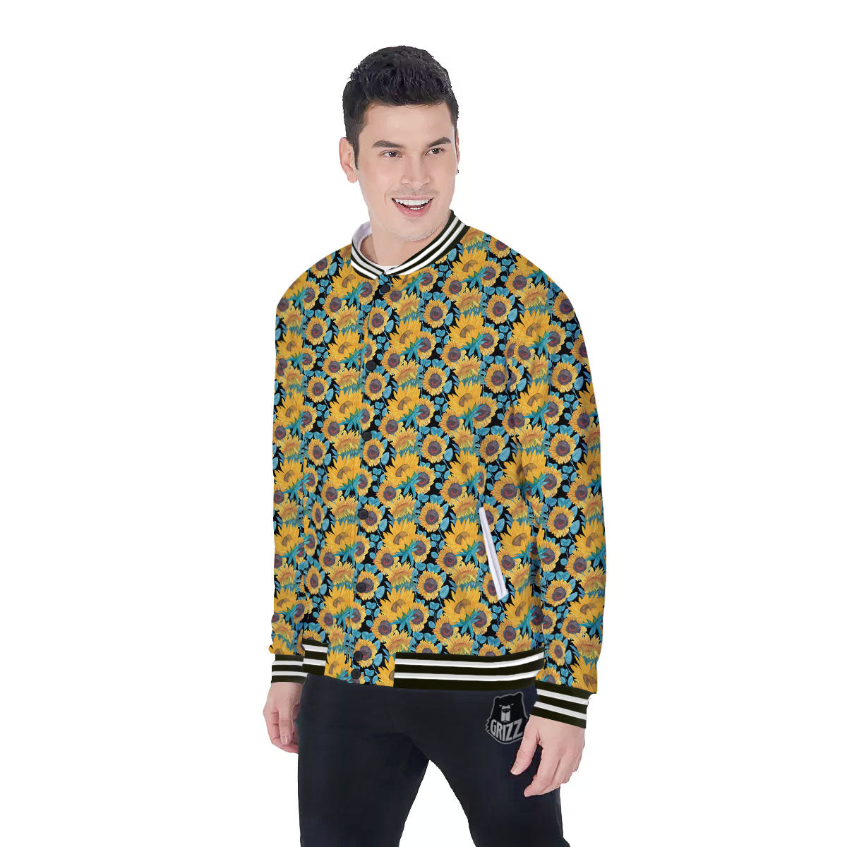Sunflower Bright Print Pattern Baseball Jacket-grizzshop