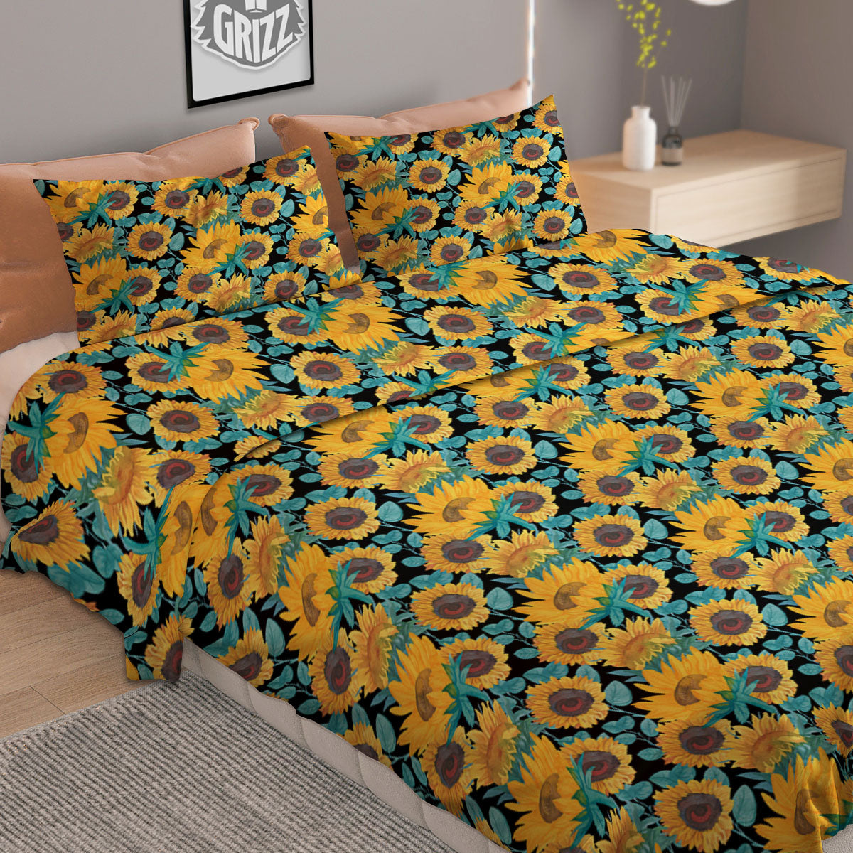 Sunflower Bright Print Pattern Duvet Cover Bedding Set-grizzshop