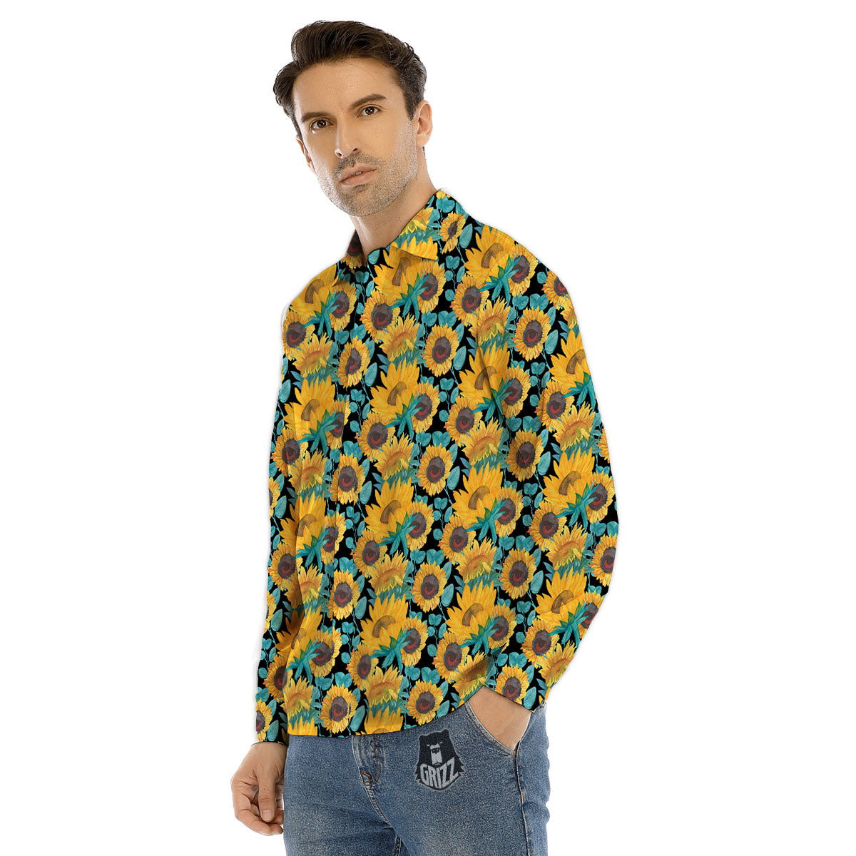 Sunflower Bright Print Pattern Men's Dress Shirts-grizzshop