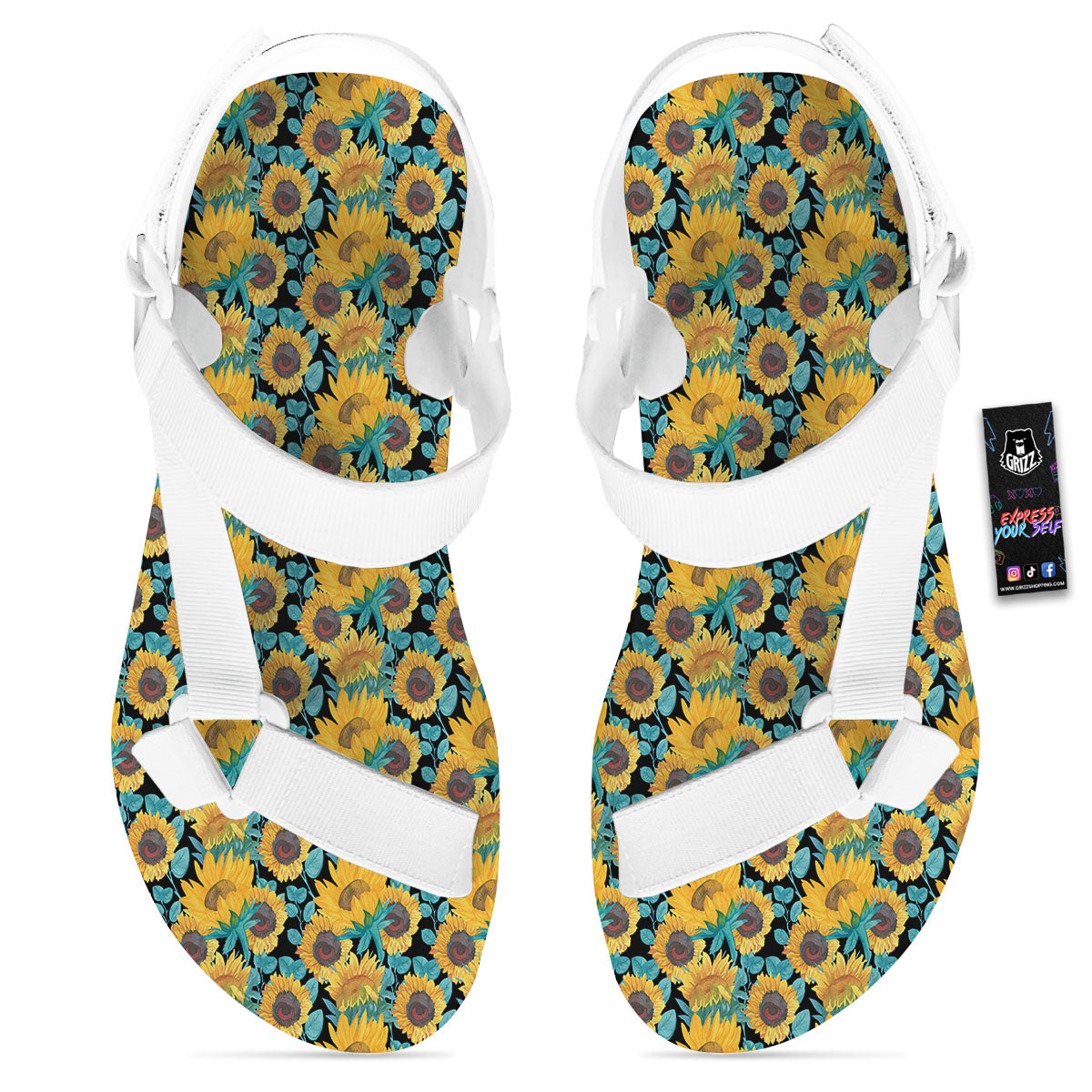 Sunflower Bright Print Pattern White Open Toe Sandals-grizzshop