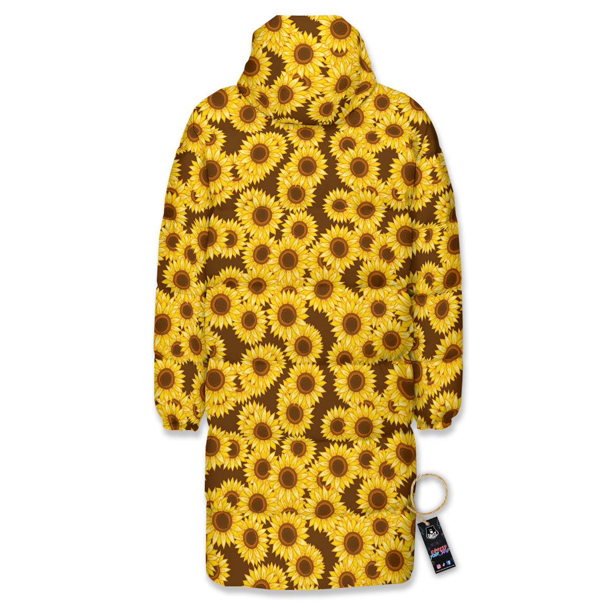 Sunflower Brown Print Pattern Long Down Jacket-grizzshop