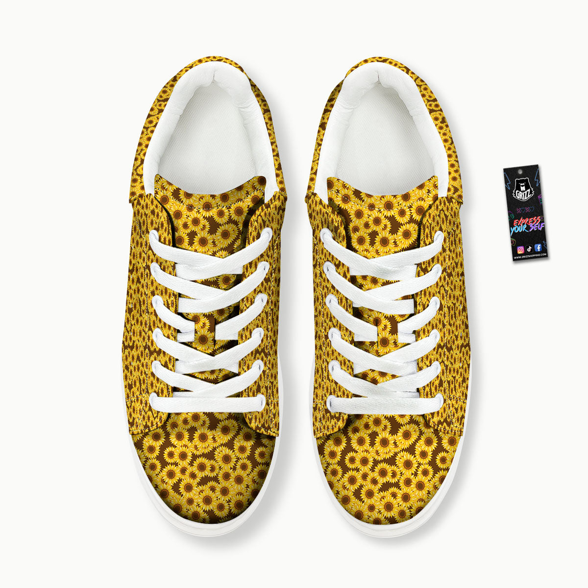 Sunflower Brown Print Pattern Platform Shoes-grizzshop