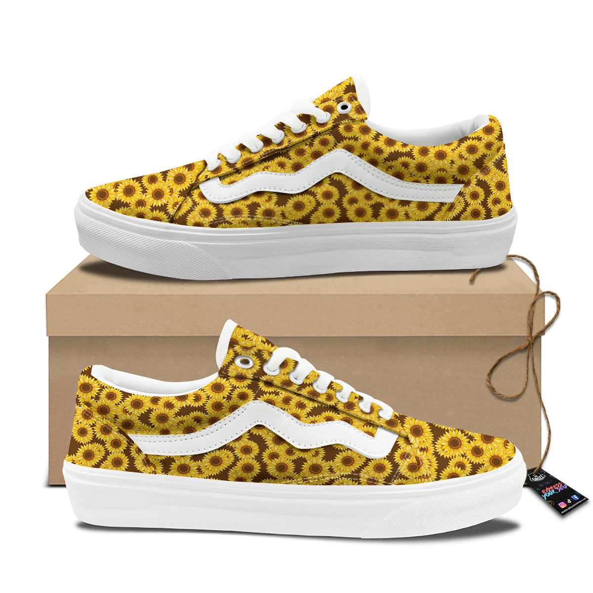 Sunflower Brown Print Pattern Skate Shoes-grizzshop