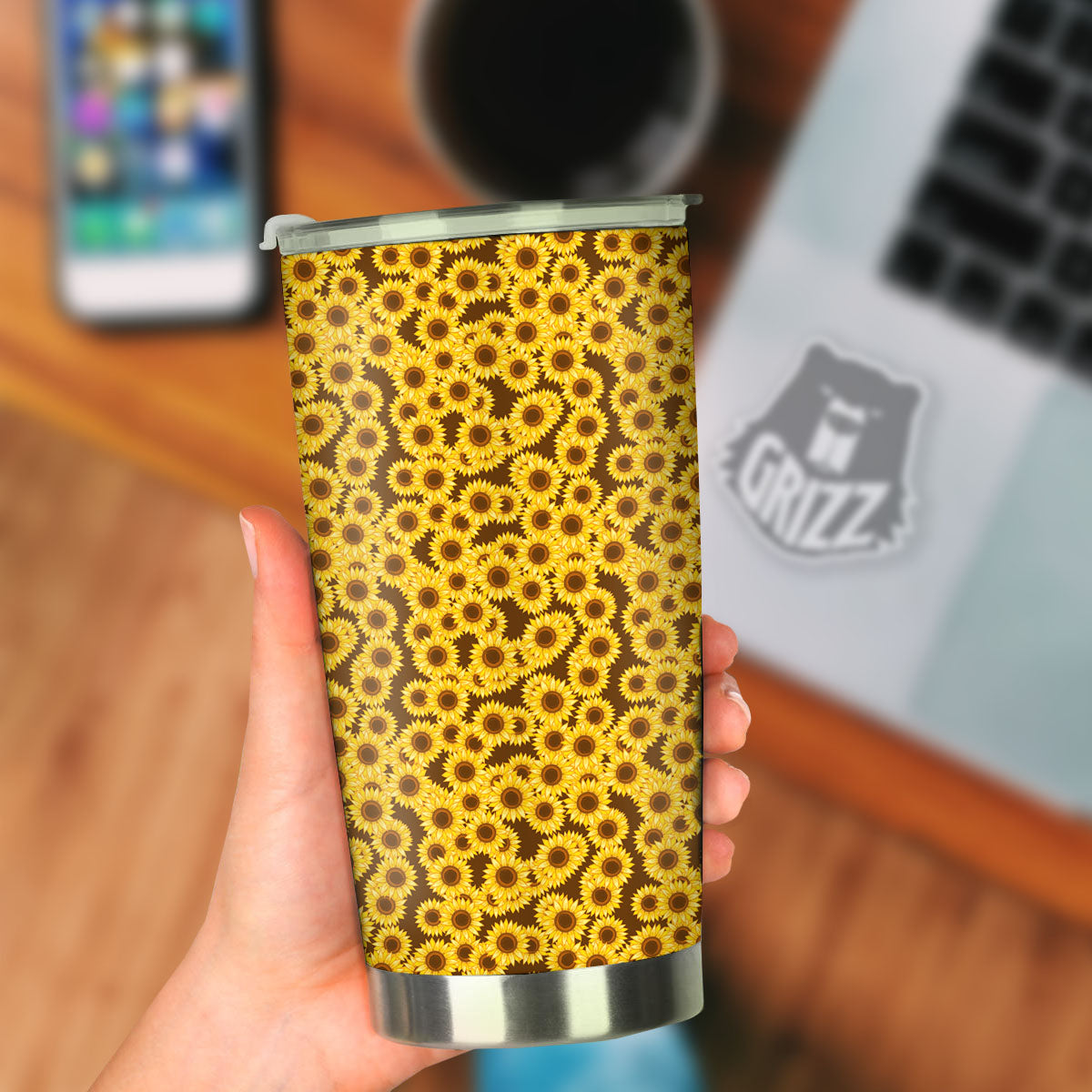 Sunflower Brown Print Pattern Tumbler-grizzshop
