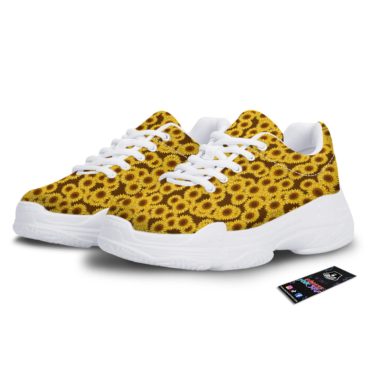 Sunflower Brown Print Pattern White Chunky Shoes-grizzshop