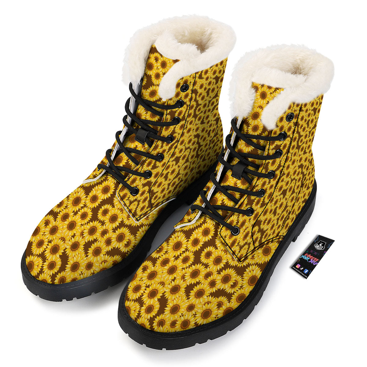 Sunflower Brown Print Pattern Winter Boots-grizzshop