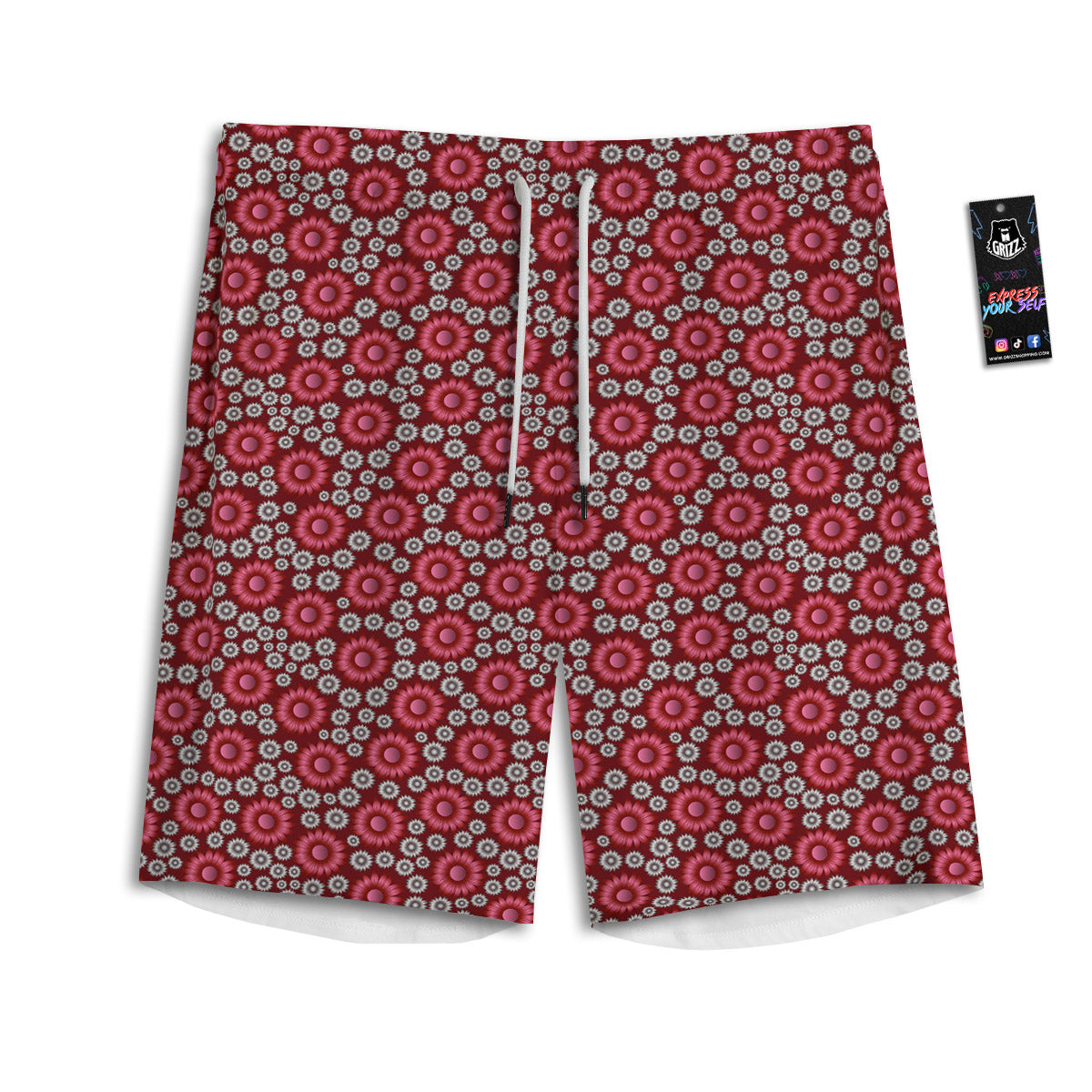 Sunflower Burgundy Print Pattern Men's Athletic Shorts-grizzshop