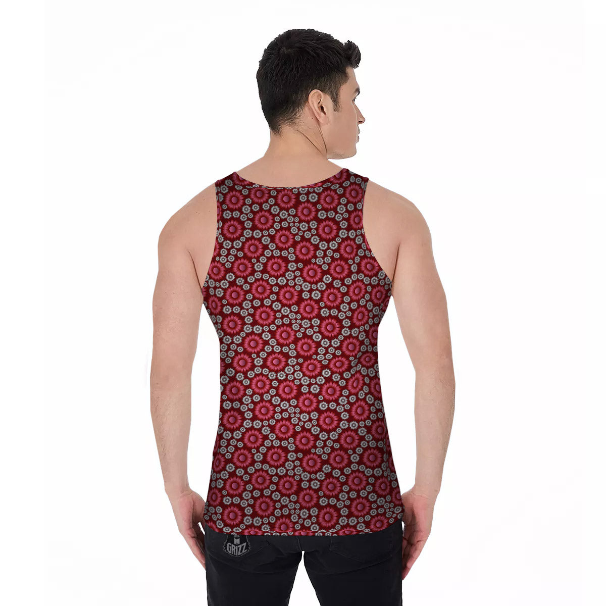 Sunflower Burgundy Print Pattern Men's Tank Top-grizzshop