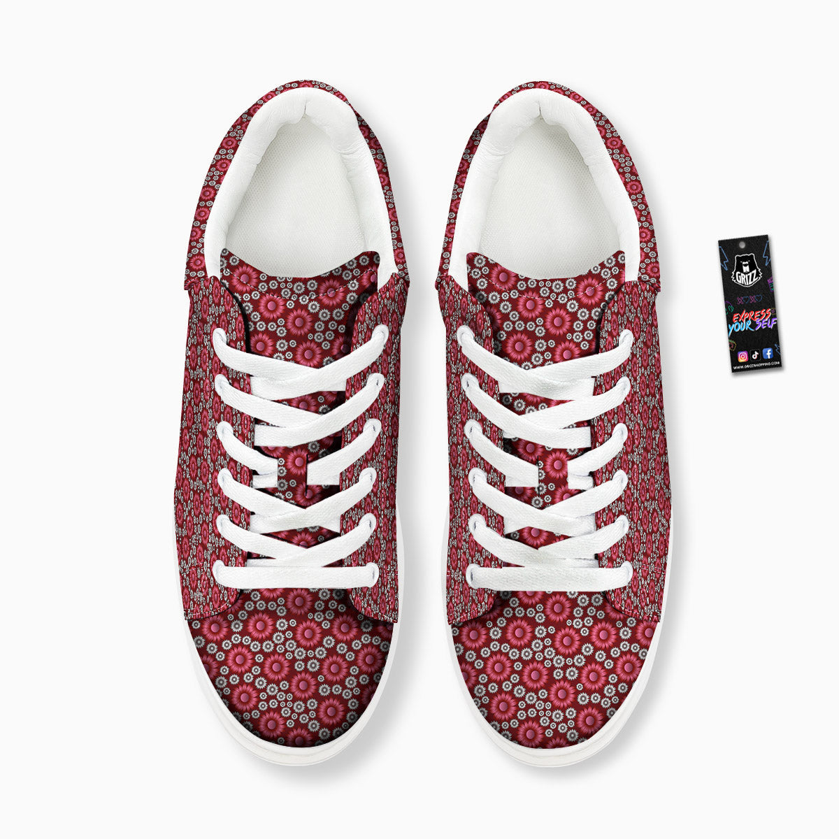 Sunflower Burgundy Print Pattern Platform Shoes-grizzshop
