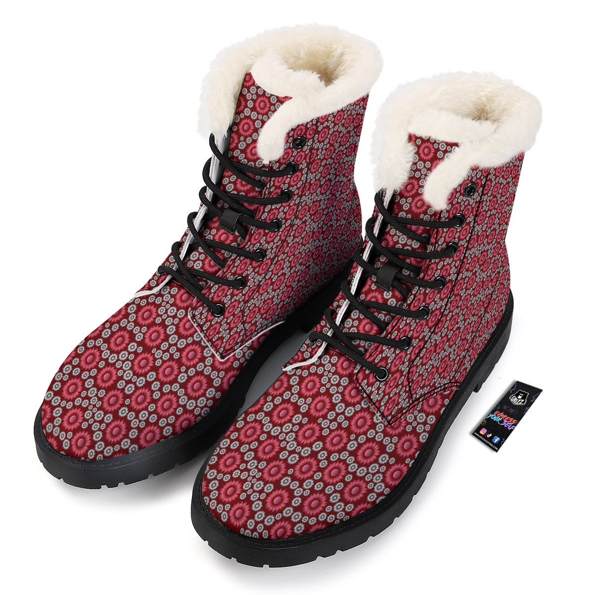 Sunflower Burgundy Print Pattern Winter Boots-grizzshop