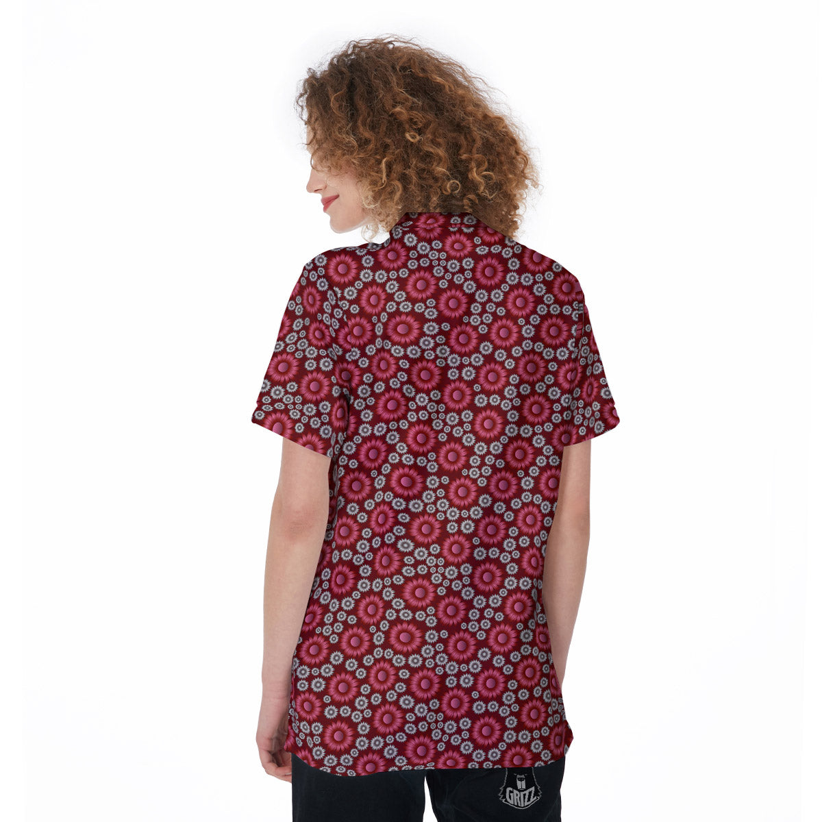 Sunflower Burgundy Print Pattern Women's Golf Shirts-grizzshop