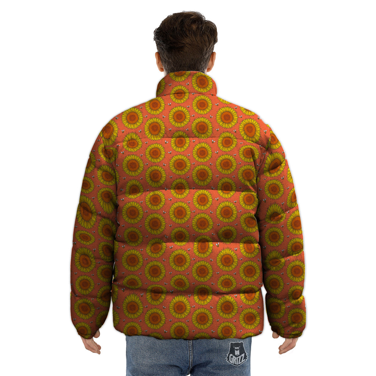 Sunflower Classic Vintage Print Pattern Puffer Jacket-grizzshop
