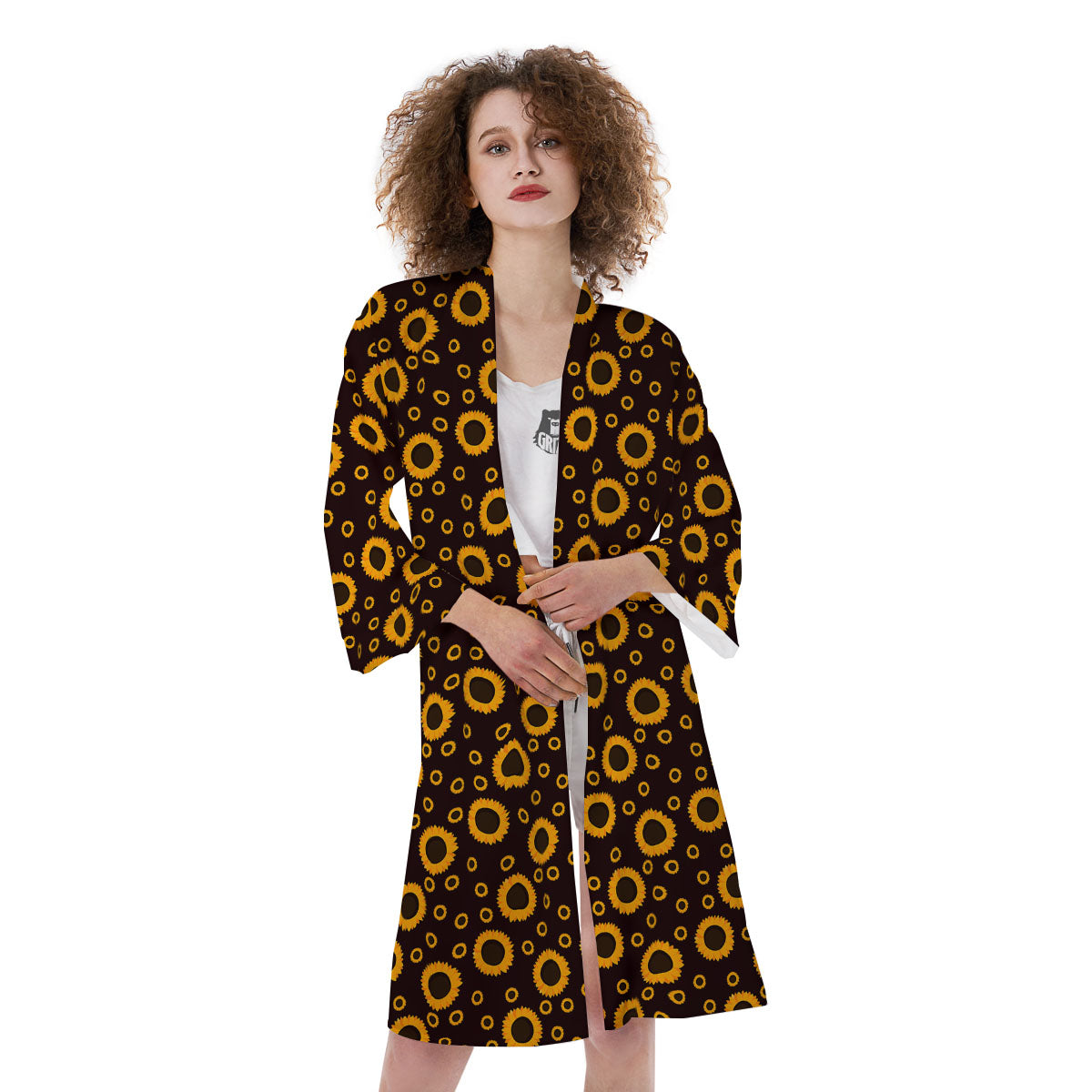 Sunflower Dark Print Pattern Kimono-grizzshop