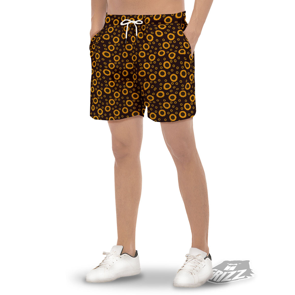 Sunflower Dark Print Pattern Men's Gym Shorts-grizzshop