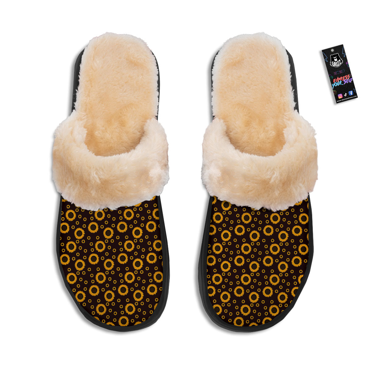 Sunflower Dark Print Pattern Slippers-grizzshop