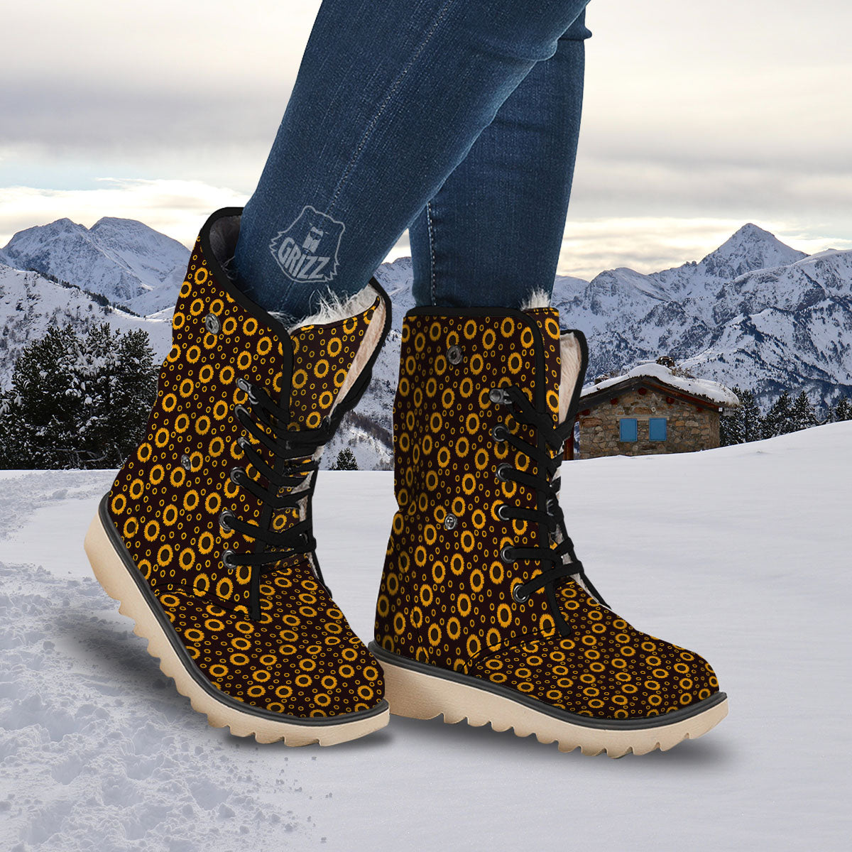 Sunflower Dark Print Pattern Snow Boots-grizzshop