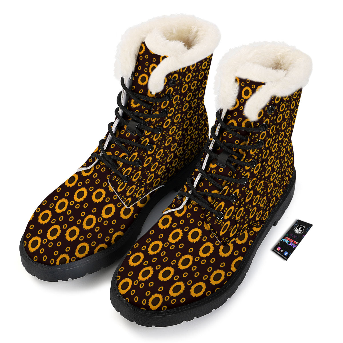 Sunflower Dark Print Pattern Winter Boots-grizzshop