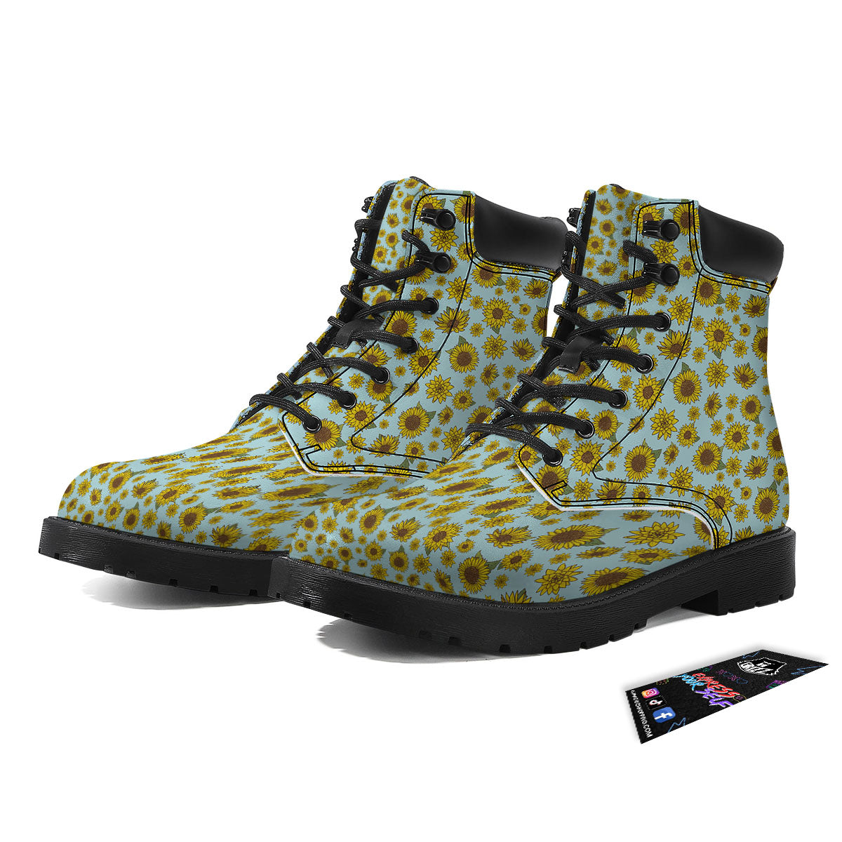 Sunflower Doodle Print Pattern Boots-grizzshop