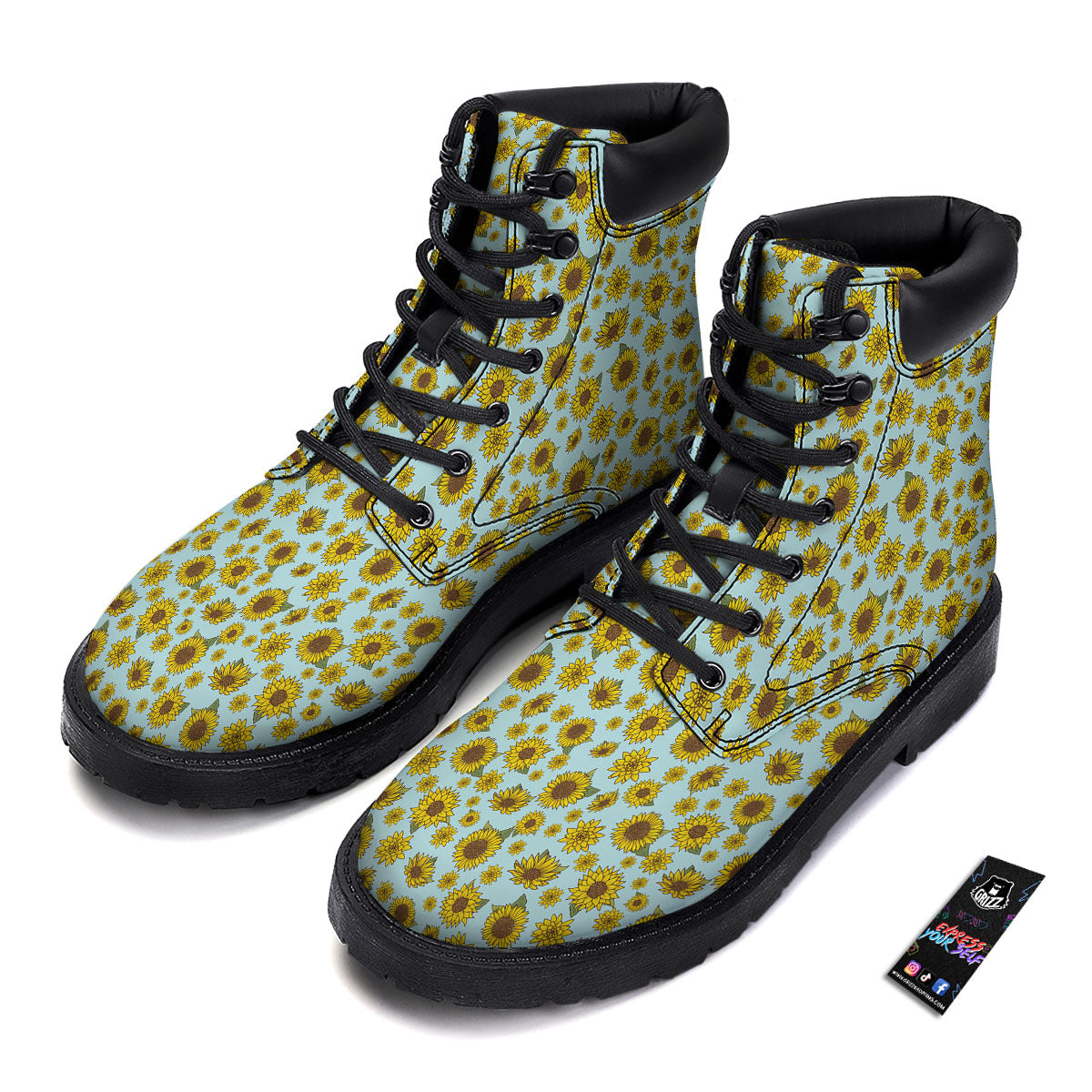 Sunflower Doodle Print Pattern Boots-grizzshop