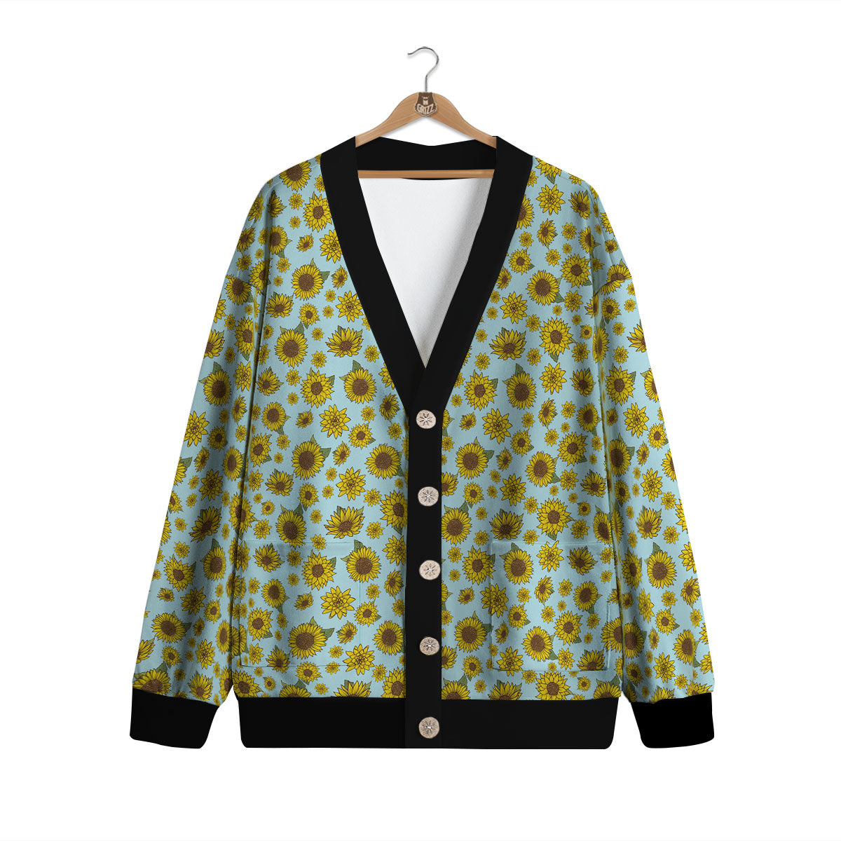 Sunflower Doodle Print Pattern Cardigan-grizzshop