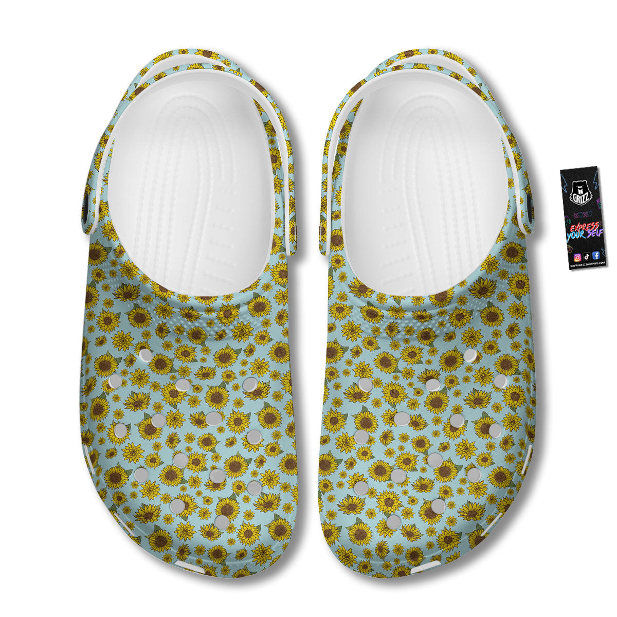 Sunflower Doodle Print Pattern Clog-grizzshop