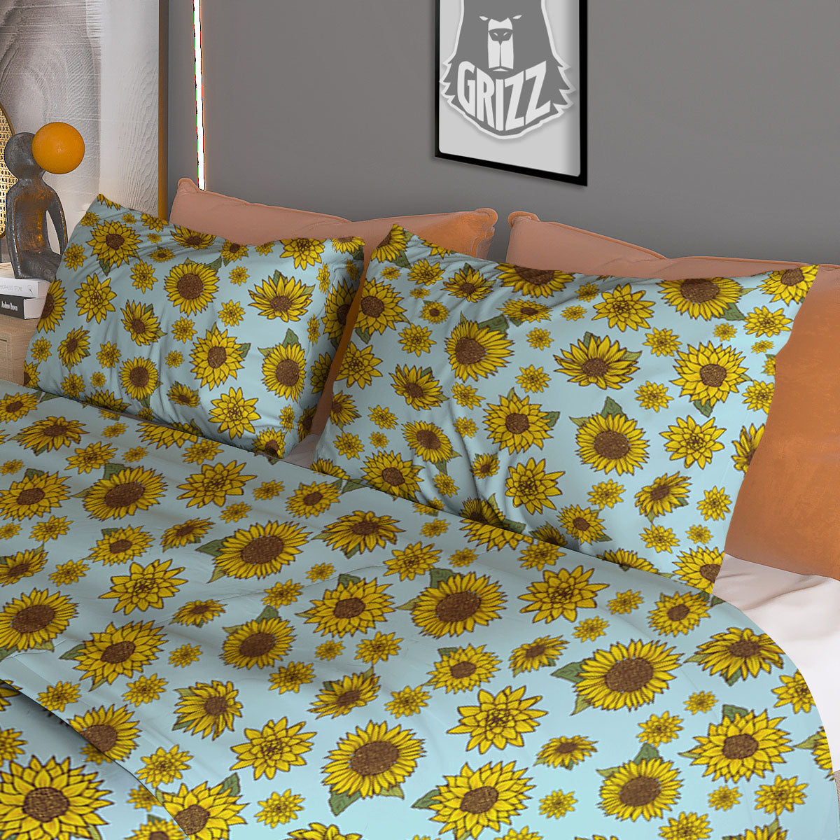 Sunflower Doodle Print Pattern Duvet Cover Bedding Set-grizzshop