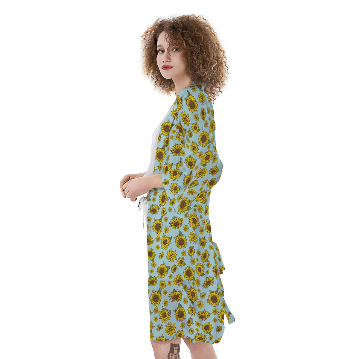 Sunflower Doodle Print Pattern Kimono-grizzshop