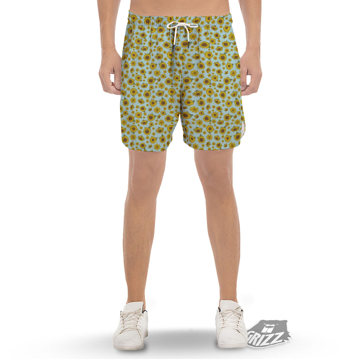 Sunflower Doodle Print Pattern Men's Gym Shorts-grizzshop