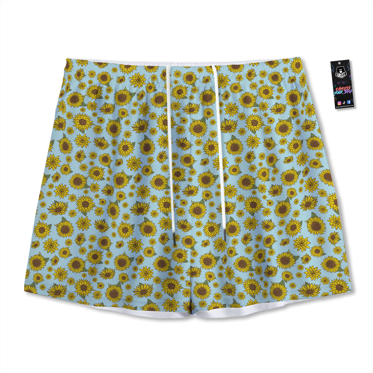 Sunflower Doodle Print Pattern Mesh Shorts-grizzshop