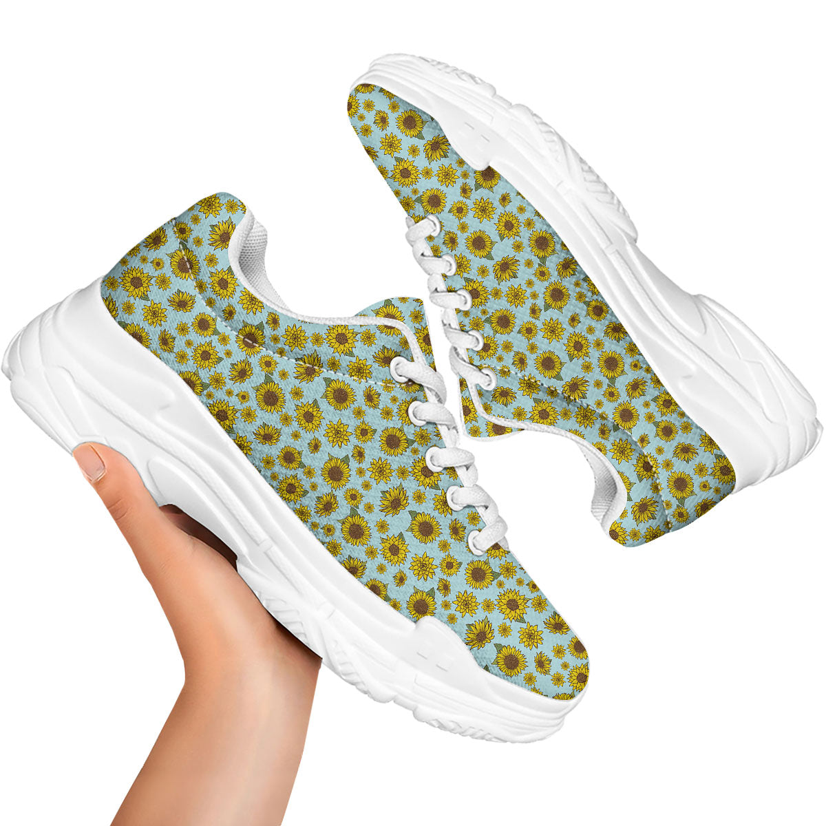 Sunflower Doodle Print Pattern White Chunky Shoes-grizzshop
